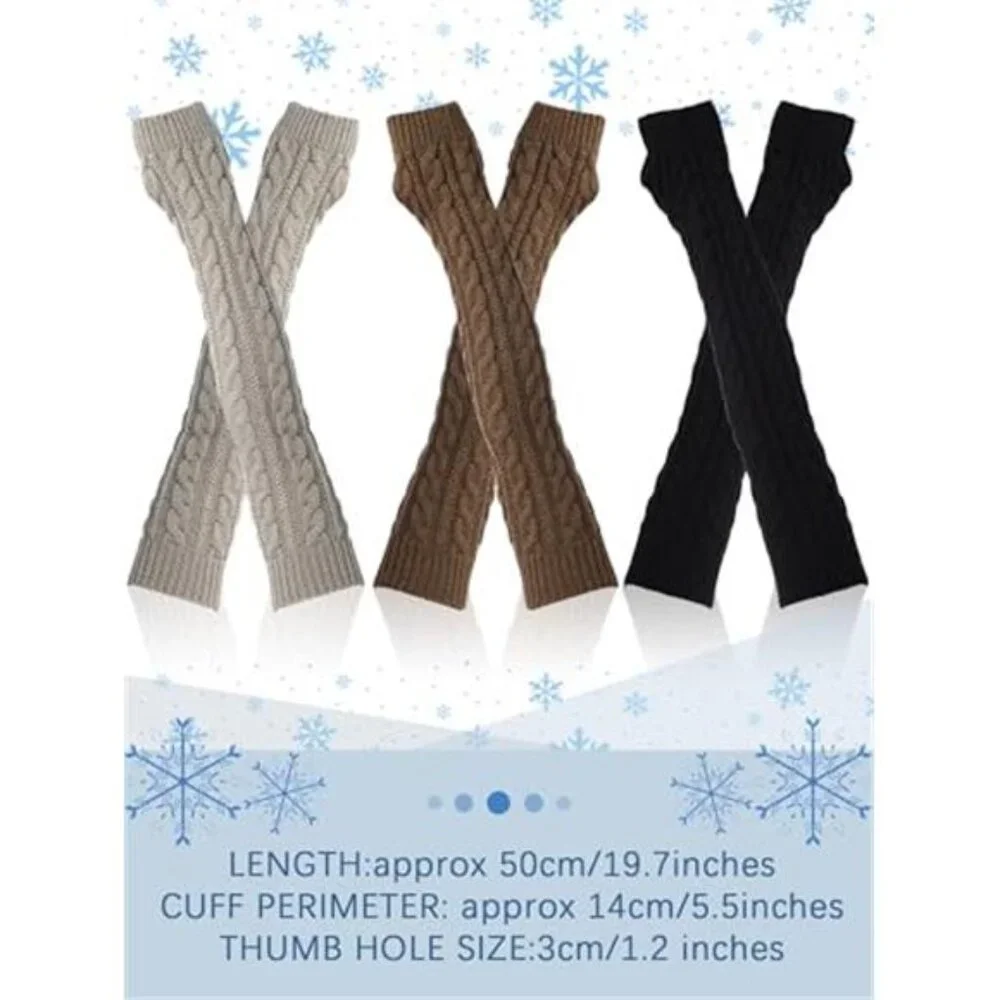 3 Pairs Women's Long Fingerless Gloves Knit Wrist Warmer with Thumb